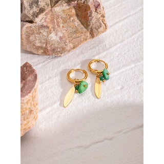 Green Feather Charm Hoops