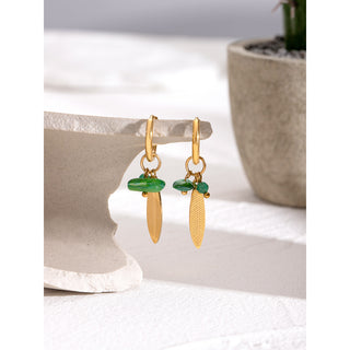 Green Feather Charm Hoops