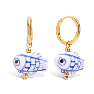Blue Koi Charm Hoops