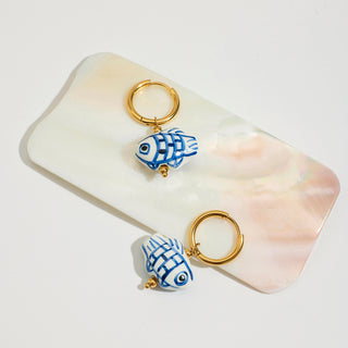 Blue Koi Charm Hoops