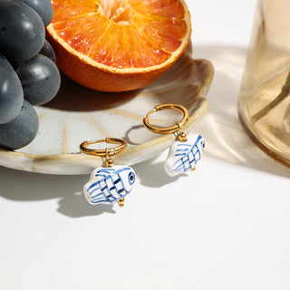 Blue Koi Charm Hoops