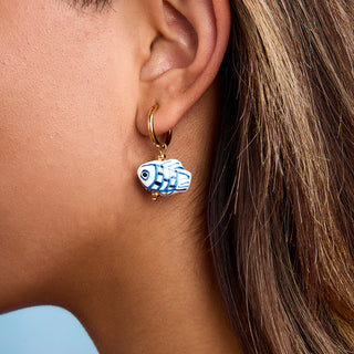 Blue Koi Charm Hoops