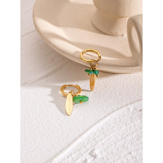 Green Feather Charm Hoops